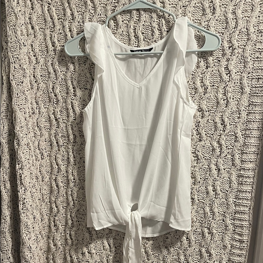 SHEIN Elegant White Tie-Front Blouse